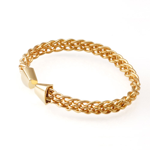 Trillion Six Strand Weave Bracelet in 18k gold hand woven by Tamberlaine