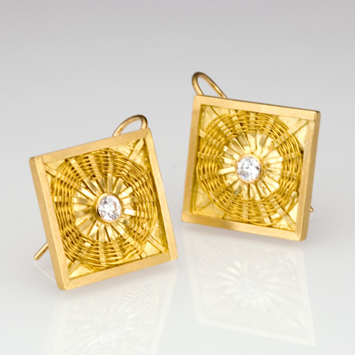 Diamond Sunburst Weave Earrings in 18k gold by Tamberlaine