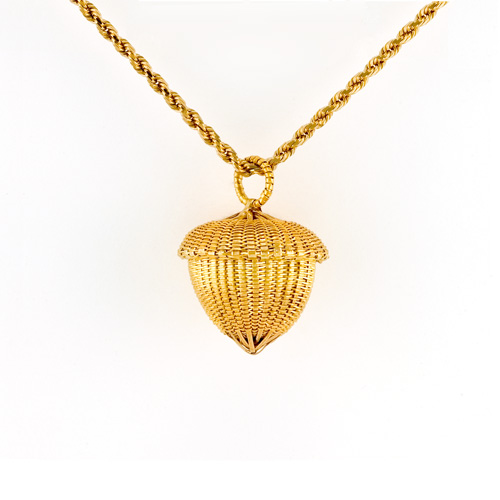 Acorn Necklace hand woven in 18k & 22k gold