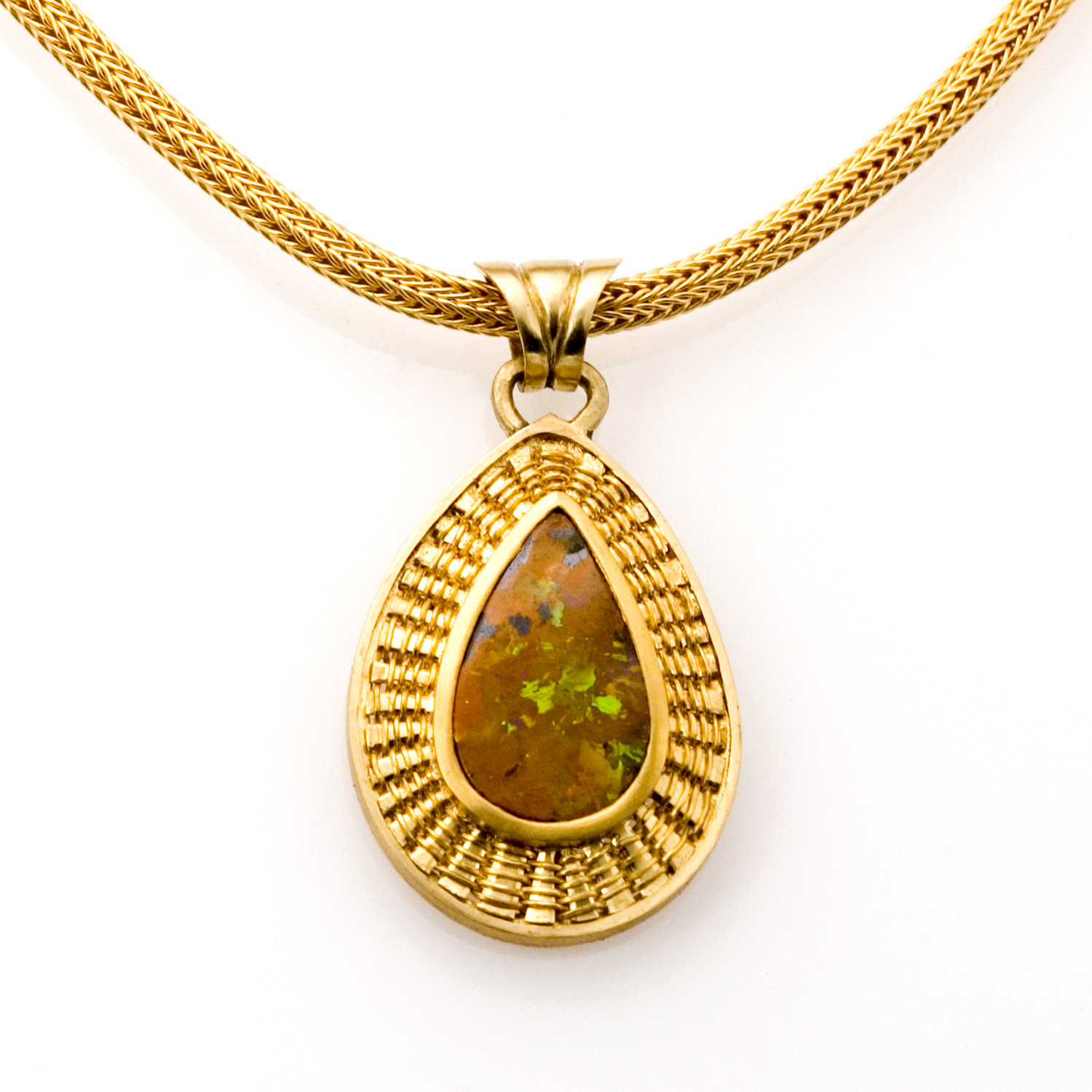 Pear Opal Pendant in 18k & 22k gold by Tamberlaine