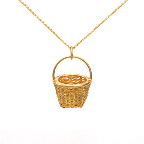 Tiny Fruit Basket Necklace hand woven in 18k & 22k gold