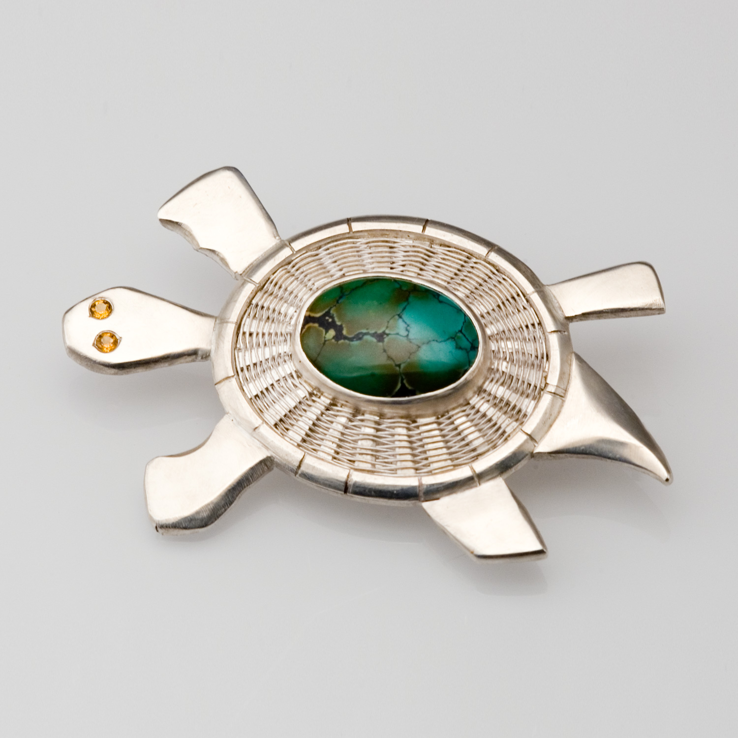 Turquoise Turtle Brooch - sterling silver