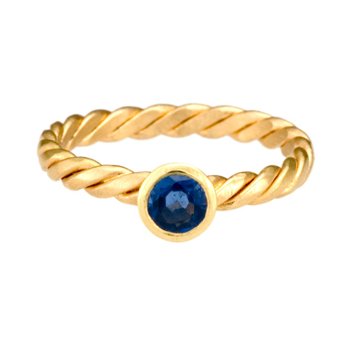 Stack Twist Ring 18k gold, Blue Sapphire