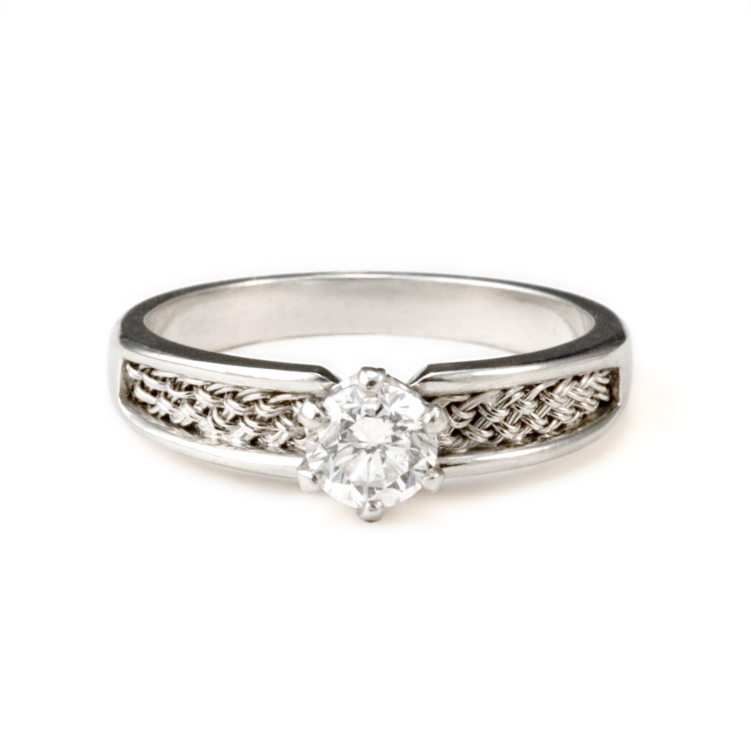 Solitaire with Inset Weave Ring platinum diamond by Tamberlaine