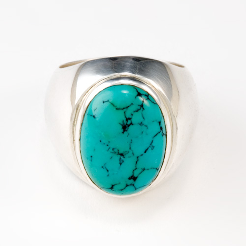Hollow Form Turquoise Ring in silver by Tamberlaine